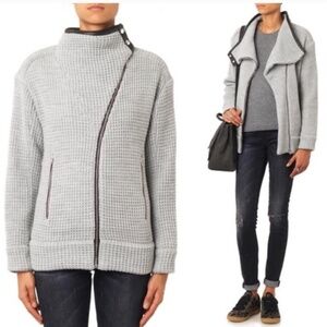 IRO Paris Amazing Waffle Knit Leather Trim Sweater Jacket Sz 36/S NWT